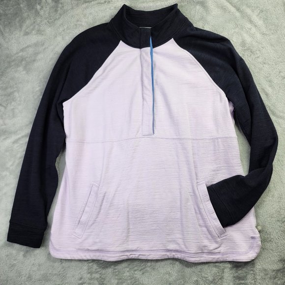 T by Talbots Top Women L Pink Blue Pullover Mock Neck Snaps UPF 50 Hiking - Picture 2 of 12